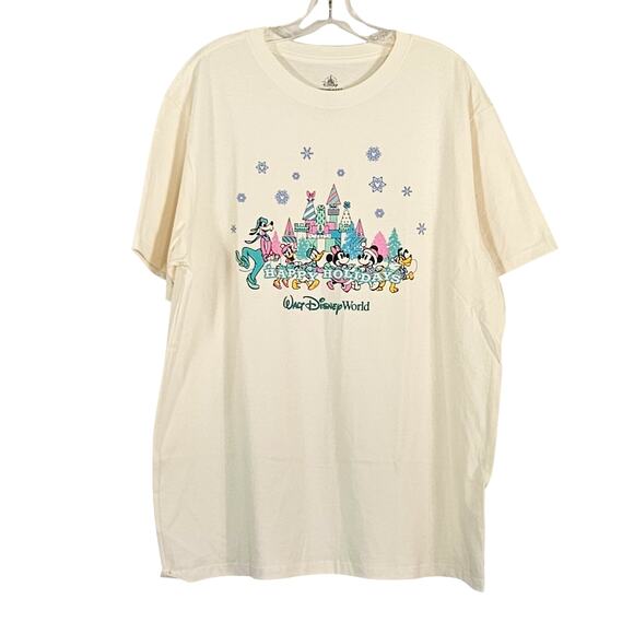 Disney Tops - Disney Happy Holidays Walt Disney Tee Shirt Cream sz XL NWT